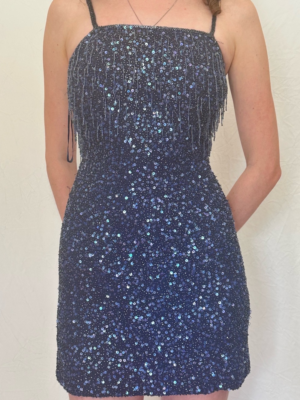 Midnight Sequin Fringe Mini Dress